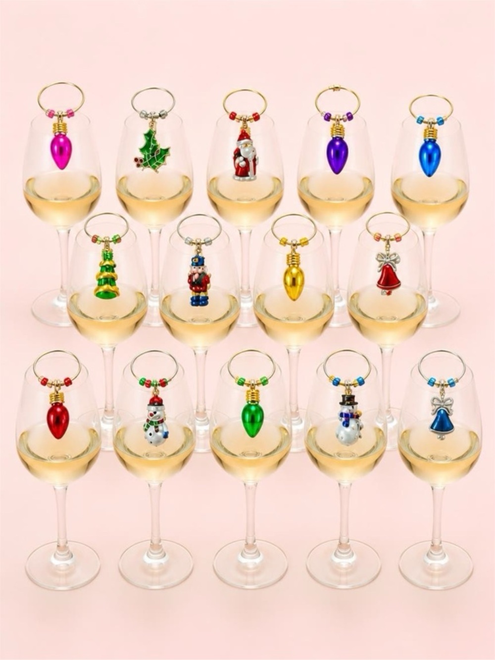 22 Festive Multicolor Wine Glass Charms - Holiday Jewelry for Glassware